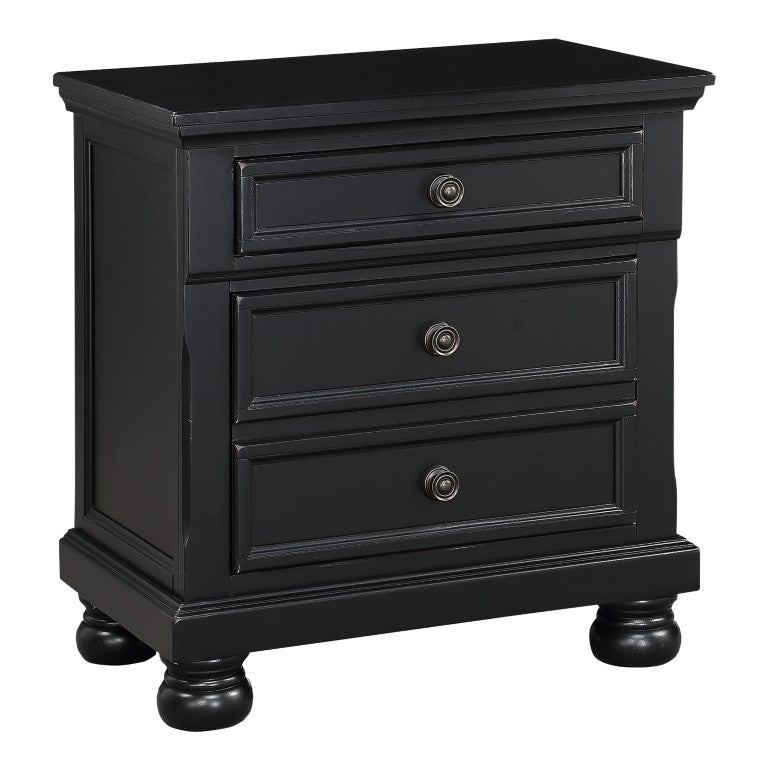 English Elm Nightstands Traditional Antiqued Black Finish Bun Feet Bronze Knobs Set of 2 B011P569410