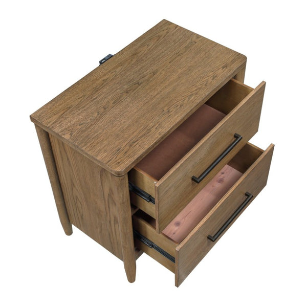 English Elm Nightstands Hickory Veneer Set of 2 with USB Charging and Cedar Lined Drawers B011P569416
