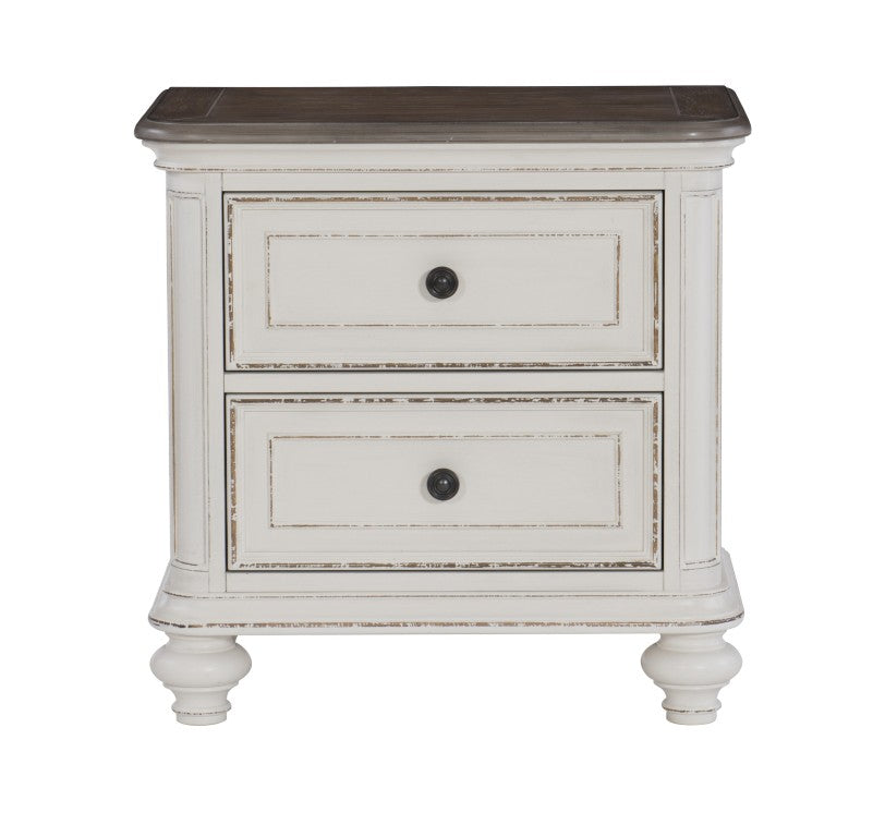 English Elm Nightstands Antique White Oak Veneer Set of 2 with USB Charging and Dovetail Drawers B011P569417