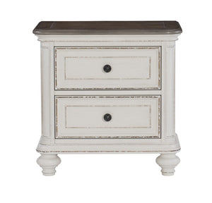 English Elm Nightstands Antique White Oak Veneer Set of 2 with USB Charging and Dovetail Drawers B011P569417