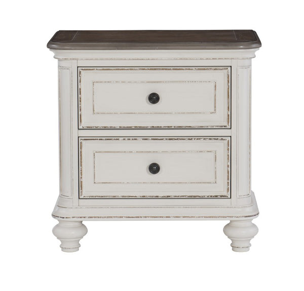English Elm Nightstands Antique White Oak Veneer Set of 2 with USB Charging and Dovetail Drawers B011P569417