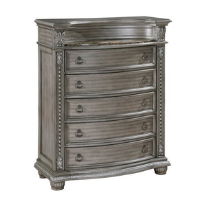 English Elm Chest of Drawers with Marble Top Acacia Veneer and Carved Acanthus Leaf Details B011P569419