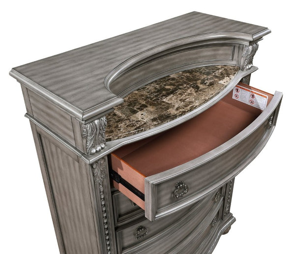 English Elm Chest of Drawers with Marble Top Acacia Veneer and Carved Acanthus Leaf Details B011P569419