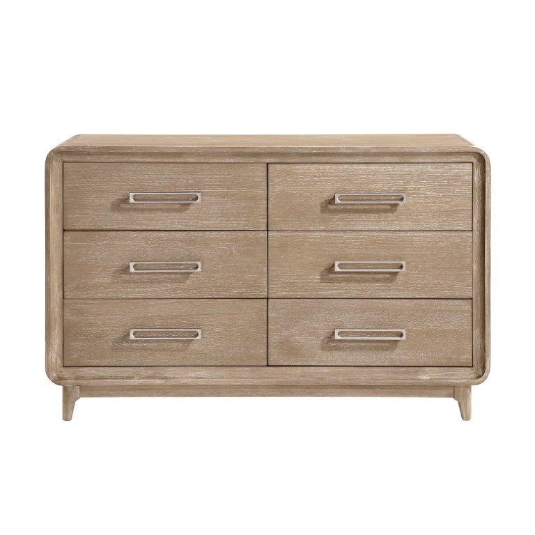 English Elm Dresser Six Drawer Oak Veneer Natural Finish with Dovetail Joints for Transitional Bedrooms B011P569423