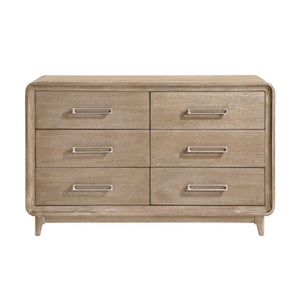 English Elm Dresser Six Drawer Oak Veneer Natural Finish with Dovetail Joints for Transitional Bedrooms B011P569423