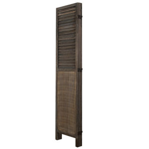 English Elm Antique Brown Paulownia Wood Four Panel Louvered Room Divider Rustic Farmhouse Style B011P569496