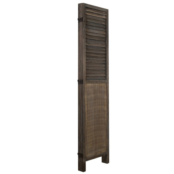 English Elm Antique Brown Paulownia Wood Four Panel Louvered Room Divider Rustic Farmhouse Style B011P569496