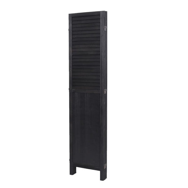English Elm Light Paulownia Wood Louvered Four Panel Room Divider with Rustic Farmhouse Appeal Black B011P569509