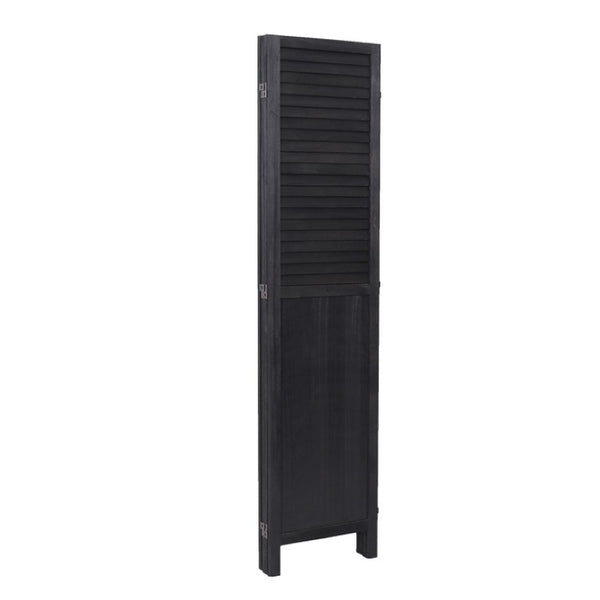 English Elm Light Paulownia Wood Louvered Four Panel Room Divider with Rustic Farmhouse Appeal Black B011P569509