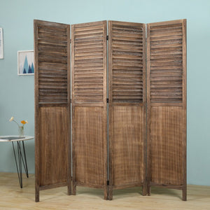 English Elm Light Paulownia Wood Louvered Four Panel Room Divider with Rustic Farmhouse Appeal Light Brown B011P569510
