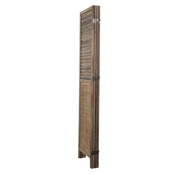 English Elm Light Paulownia Wood Louvered Four Panel Room Divider with Rustic Farmhouse Appeal Light Brown B011P569510