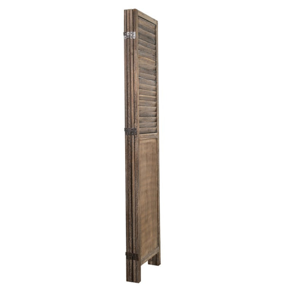 English Elm Light Paulownia Wood Louvered Four Panel Room Divider with Rustic Farmhouse Appeal Light Brown B011P569510