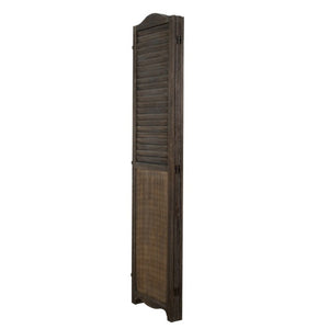 English Elm Antique Brown Paulownia Wood Four Panel Louvered Folding Screen with Arc Top Detail B011P569521