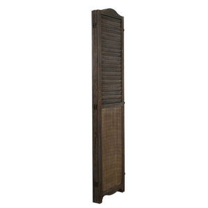 English Elm Antique Brown Paulownia Wood Four Panel Louvered Folding Screen with Arc Top Detail B011P569521