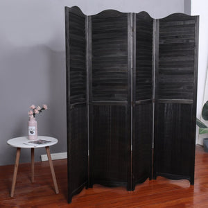 English Elm Black Paulownia Wood Arched Louvered Four Panel Room Divider Farmhouse Folding Screen B011P569522