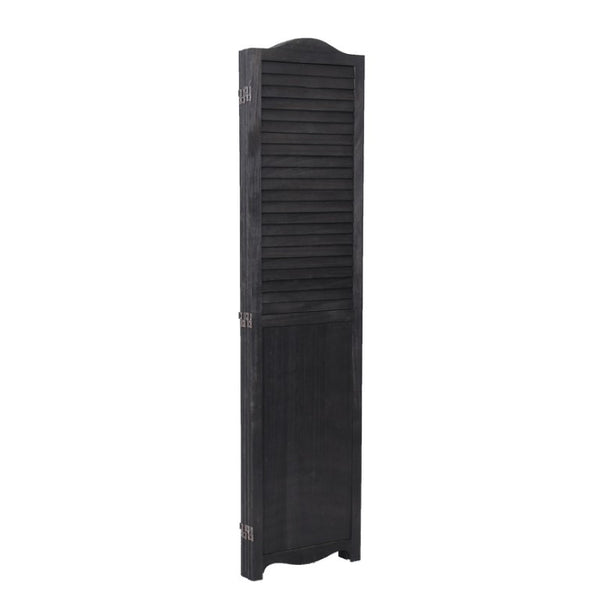 English Elm Black Paulownia Wood Arched Louvered Four Panel Room Divider Farmhouse Folding Screen B011P569522