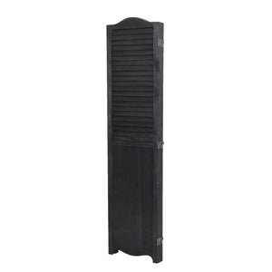 English Elm Black Paulownia Wood Arched Louvered Four Panel Room Divider Farmhouse Folding Screen B011P569522