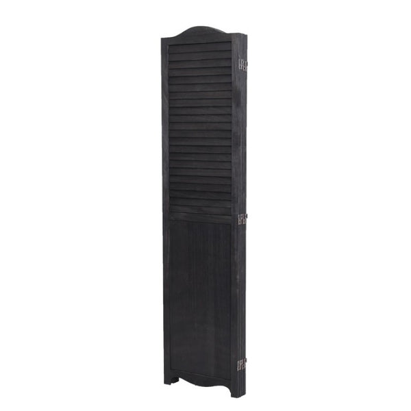 English Elm Black Paulownia Wood Arched Louvered Four Panel Room Divider Farmhouse Folding Screen B011P569522