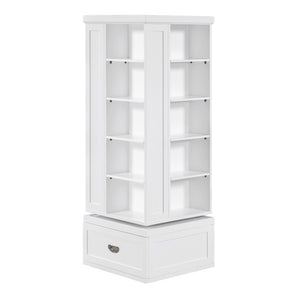 English Elm Modern 360 Degree Swivel Bookcase Tower with 16 Shelves and Drawers White Wood B011P569526