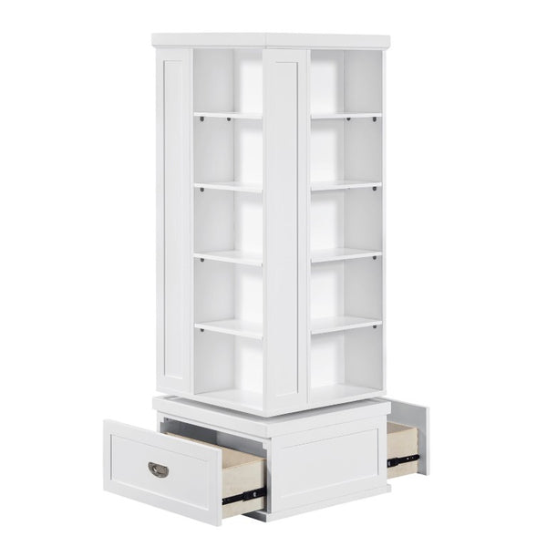 English Elm Modern 360 Degree Swivel Bookcase Tower with 16 Shelves and Drawers White Wood B011P569526