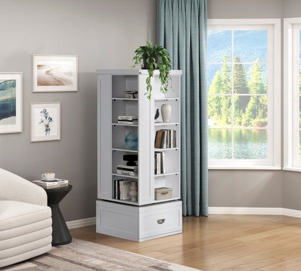 English Elm Modern 360 Degree Swivel Bookcase Tower with 16 Shelves and Drawers White Wood B011P569526