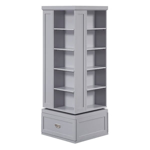 English Elm Modern 360 Degree Swivel Tower Bookcase with 16 Shelves and Drawers Gray Wood B011P569527