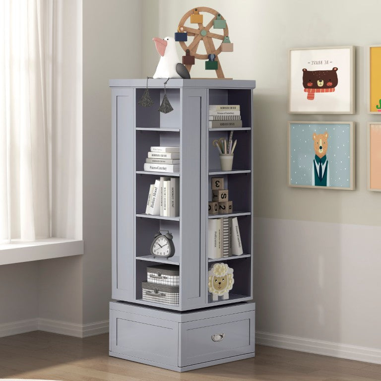 English Elm Modern 360 Degree Swivel Tower Bookcase with 16 Shelves and Drawers Gray Wood B011P569527