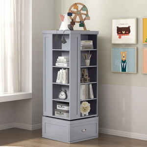 English Elm Modern 360 Degree Swivel Tower Bookcase with 16 Shelves and Drawers Gray Wood B011P569527