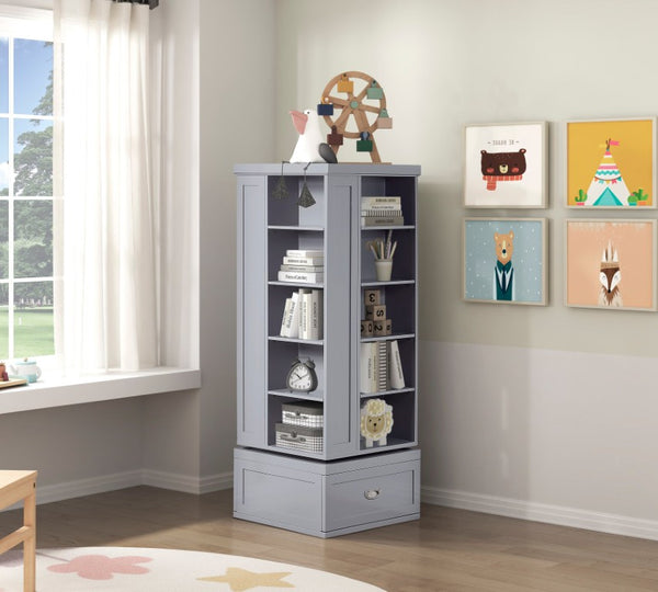 English Elm Modern 360 Degree Swivel Tower Bookcase with 16 Shelves and Drawers Gray Wood B011P569527