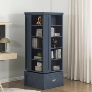 English Elm Modern Navy Blue Rotating Bookcase Tower with 16 Shelves and Dovetail Drawers B011P569528