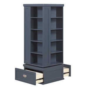 English Elm Modern Navy Blue Rotating Bookcase Tower with 16 Shelves and Dovetail Drawers B011P569528