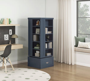 English Elm Modern Navy Blue Rotating Bookcase Tower with 16 Shelves and Dovetail Drawers B011P569528