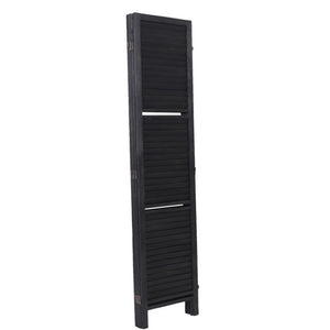 English Elm 4 Panel Louvered Paulownia Wood Folding Screen with Shelves for Farmhouse Spaces B011P569537
