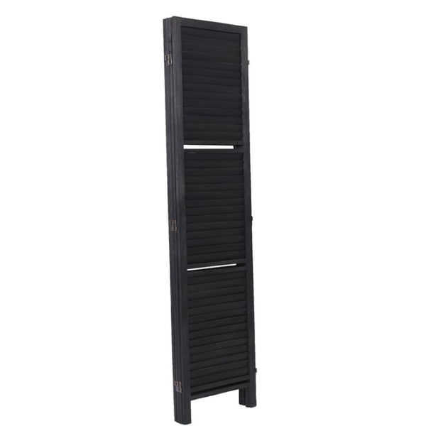 English Elm 4 Panel Louvered Paulownia Wood Folding Screen with Shelves for Farmhouse Spaces B011P569537