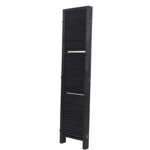 English Elm 4 Panel Louvered Paulownia Wood Folding Screen with Shelves for Farmhouse Spaces B011P569537