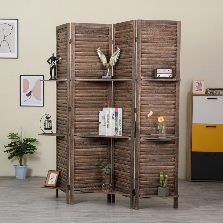 English Elm Country Style Four Panel Arc Top Wood Room Divider Farmhouse X Design Foldable Light Brown B011P569538