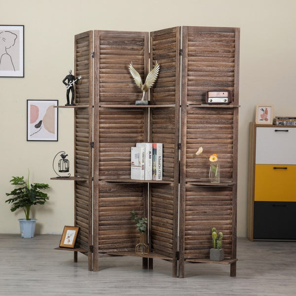 English Elm Country Style Four Panel Arc Top Wood Room Divider Farmhouse X Design Foldable Light Brown B011P569538