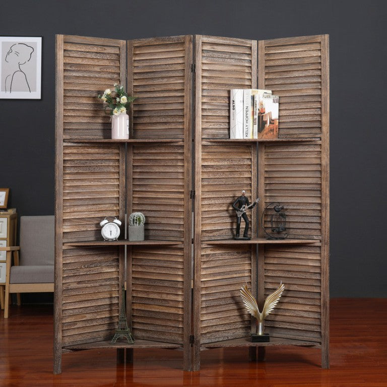English Elm Country Style Four Panel Arc Top Wood Room Divider Farmhouse X Design Foldable Light Brown B011P569538