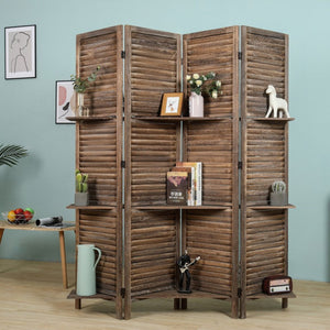 English Elm Country Style Four Panel Arc Top Wood Room Divider Farmhouse X Design Foldable Light Brown B011P569538