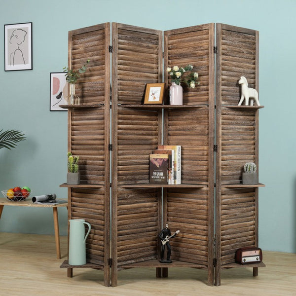 English Elm Country Style Four Panel Arc Top Wood Room Divider Farmhouse X Design Foldable Light Brown B011P569538