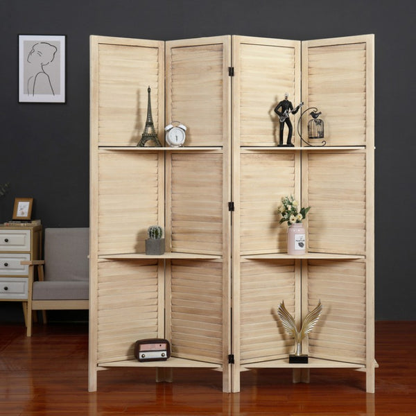 English Elm Country Style Four Panel Arc Top Wood Room Divider Farmhouse X Design Foldable Natural B011P569542