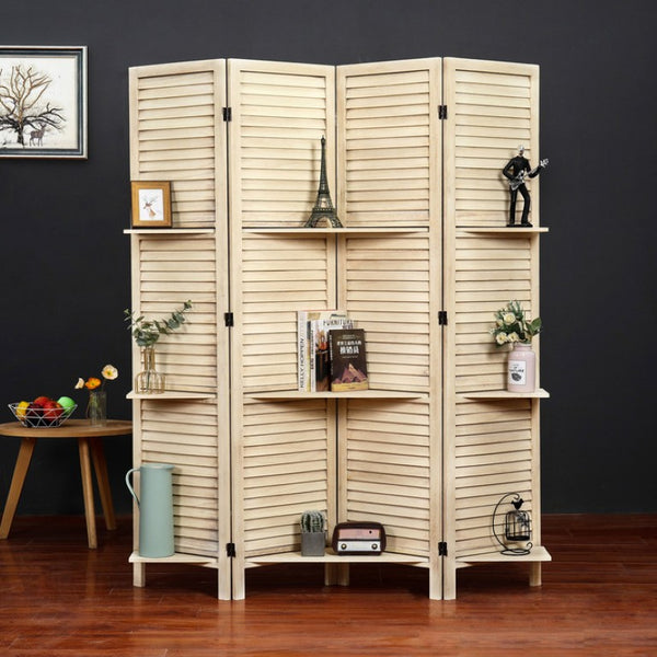 English Elm Country Style Four Panel Arc Top Wood Room Divider Farmhouse X Design Foldable Natural B011P569542