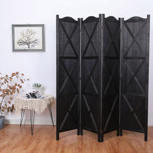 English Elm Country Style Four Panel Arc Top Wood Room Divider Farmhouse X Design Foldable Black B011P569548