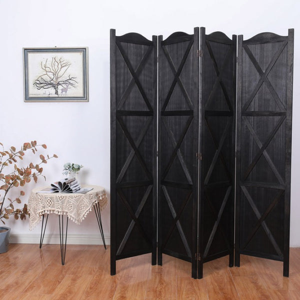 English Elm Country Style Four Panel Arc Top Wood Room Divider Farmhouse X Design Foldable Black B011P569548