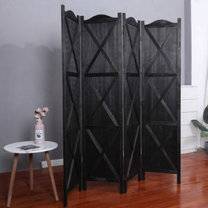 English Elm Country Style Four Panel Arc Top Wood Room Divider Farmhouse X Design Foldable Black B011P569548