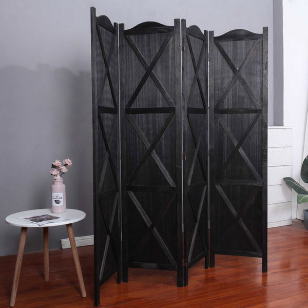 English Elm Country Style Four Panel Arc Top Wood Room Divider Farmhouse X Design Foldable Black B011P569548