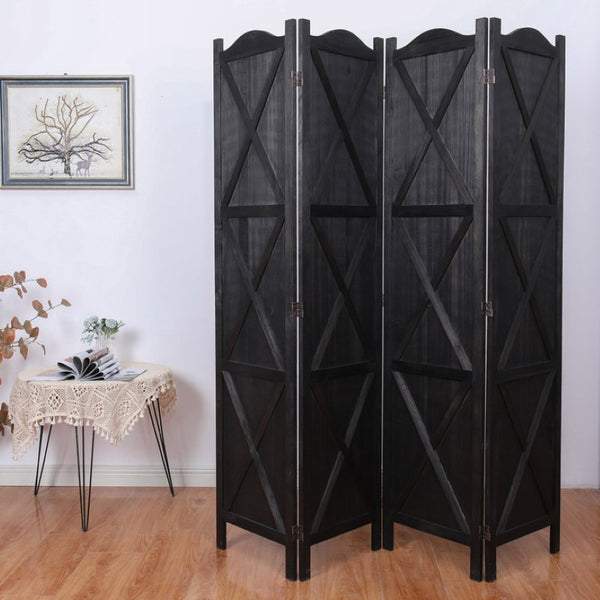 English Elm Country Style Four Panel Arc Top Wood Room Divider Farmhouse X Design Foldable Black B011P569548