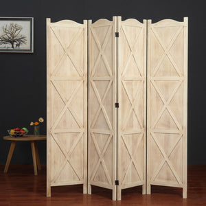 English Elm Country Farmhouse Four Panel Paulownia Wood Room Divider with Arched Lattice Frame B011P569550