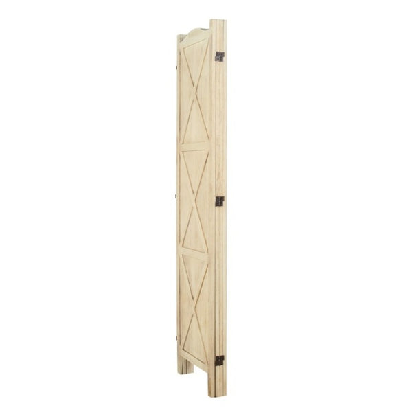 English Elm Country Farmhouse Four Panel Paulownia Wood Room Divider with Arched Lattice Frame B011P569550