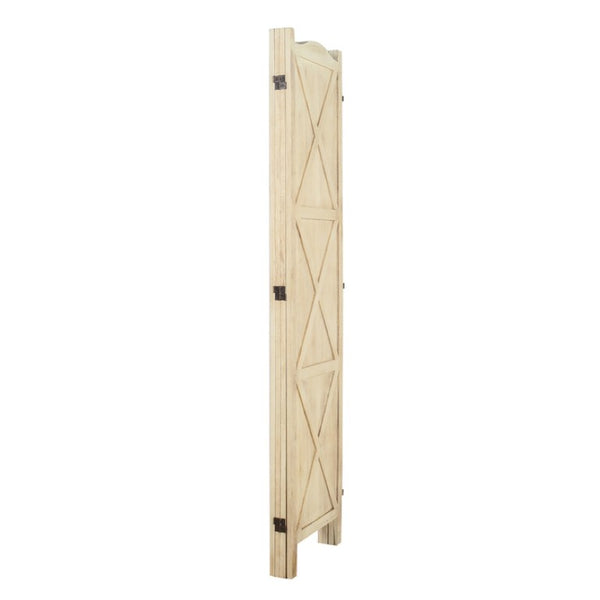 English Elm Country Farmhouse Four Panel Paulownia Wood Room Divider with Arched Lattice Frame B011P569550